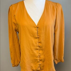OLM Mustard Yellow Button Front Blouse Women’s Size M